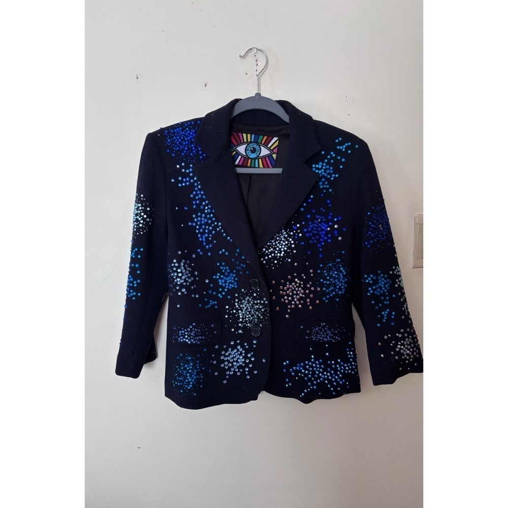 Libertine Autre Marque Navy Blue Embellished Wool Crepe Blazer size small - Picture 2 of 5